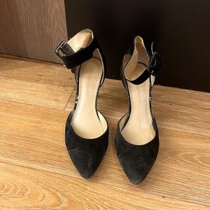 Suede ankle strap heels